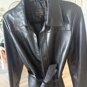 Carlisle Black Leather Belted Shirt Coat